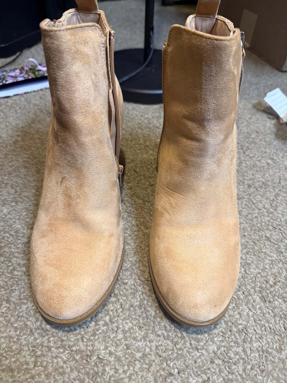 ZBY Tan Suede Block Heel Side Zip Ankle Booties Size 8.5